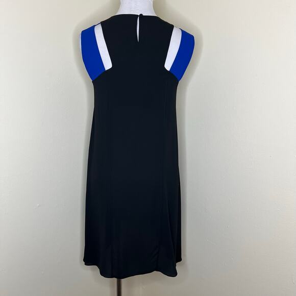 BCBGMaxAzria Chantel Dress XS Crossover Neck Cutout Flowy Mini Shift Colorblock - Picture 4 of 11